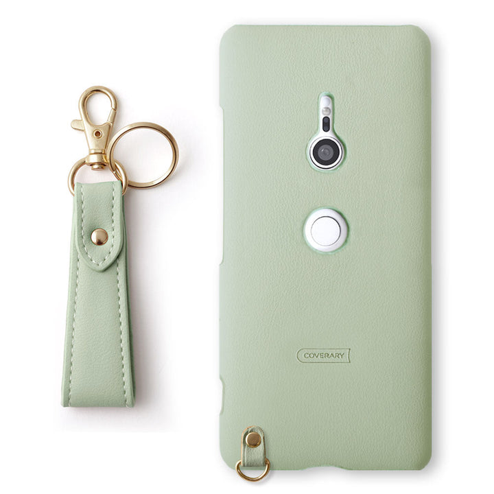 Vegan leather muted pastel back case with finger strap AQUOS series