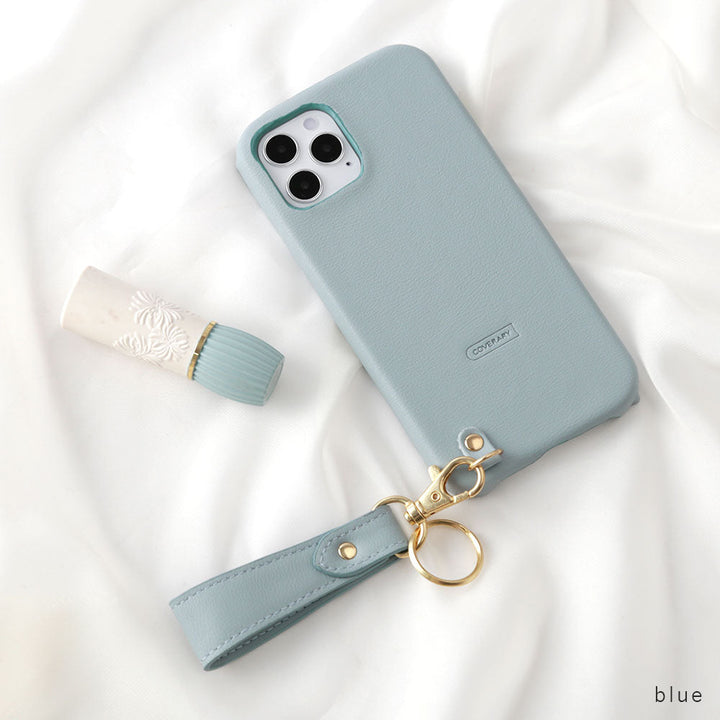 Vegan leather muted pastel back case with finger strap AQUOS series