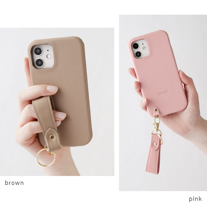 ヴィーガンレザー くすみパステル フィンガーストラップ付き 背面ケース