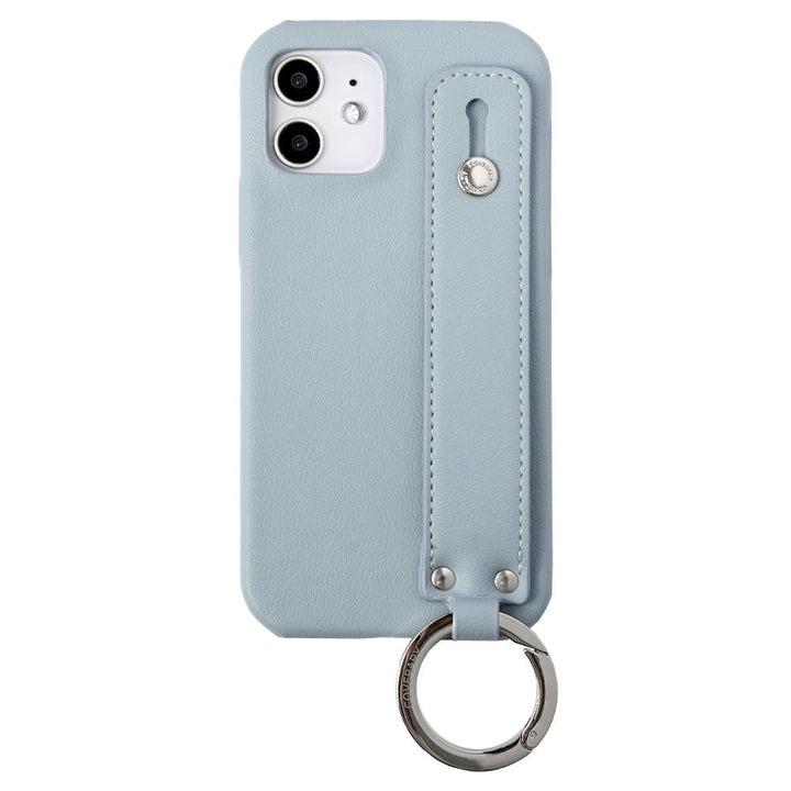 Étui arrière avec sangle à main en cuir végan pastel terne pour la série iPhone