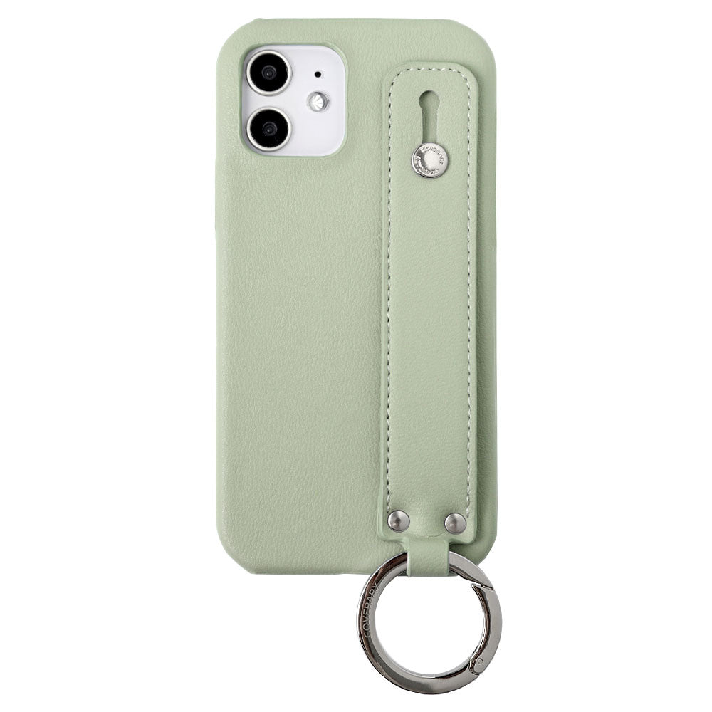 Étui arrière avec sangle à main en cuir végan pastel terne pour la série iPhone