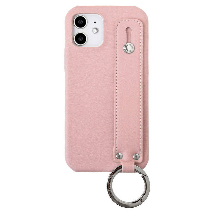 Étui arrière avec sangle à main en cuir végan pastel terne pour la série iPhone