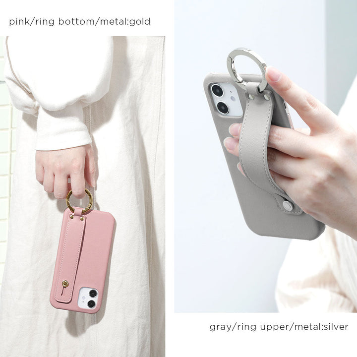 Étui arrière avec sangle à main en cuir végan pastel terne pour la série iPhone
