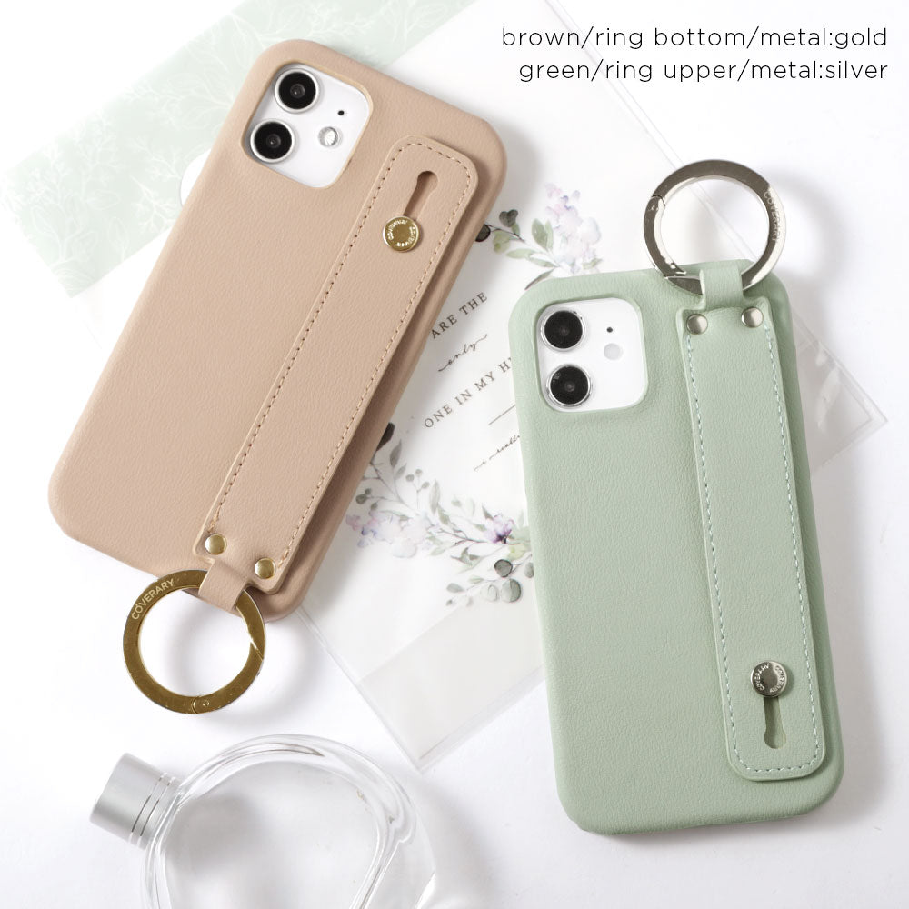 Étui arrière avec sangle à main en cuir végan pastel terne pour la série iPhone