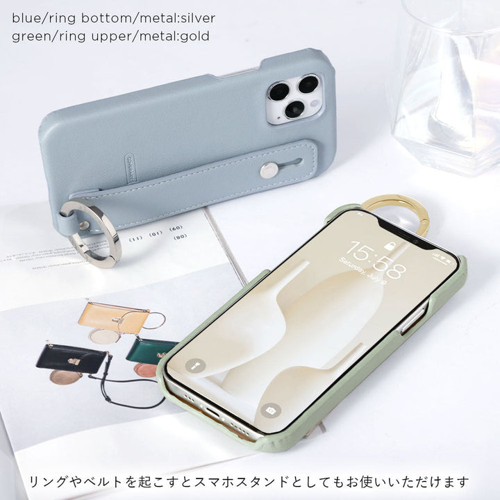 Étui arrière avec sangle à main en cuir végan pastel terne pour la série iPhone