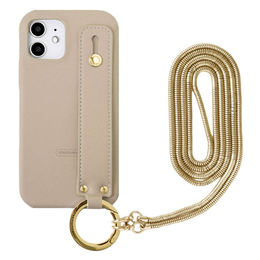 Vegan leather muted pastel hand belt & chain shoulder strap attached back case Galaxy series