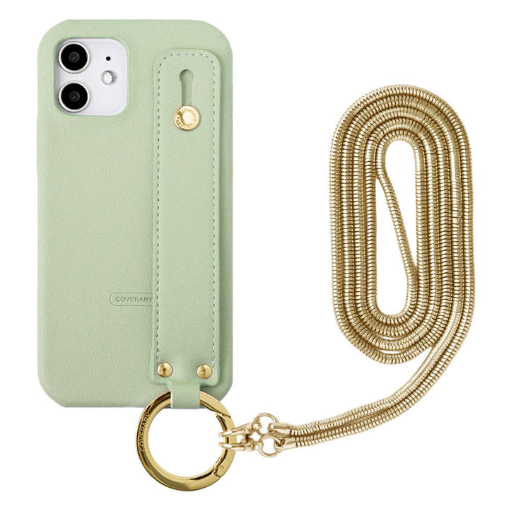 Vegan leather muted pastel hand belt & chain shoulder strap attached back case Galaxy series