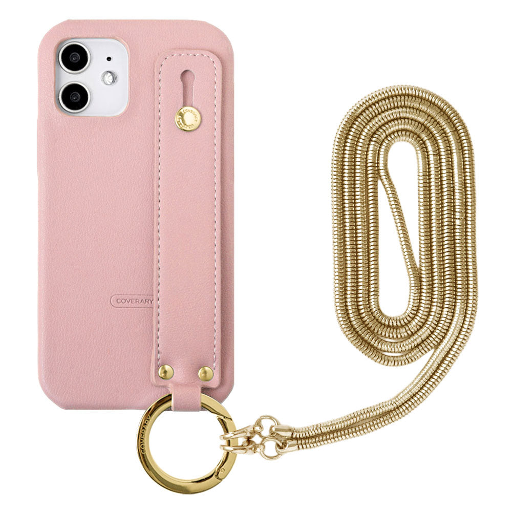 Vegan leather muted pastel hand belt & chain shoulder strap attached back case Galaxy series