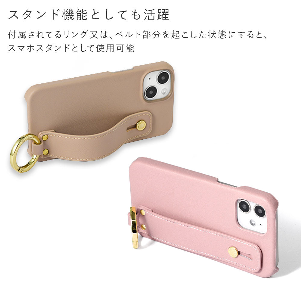 Vegan leather muted pastel hand belt &amp; chain shoulder strap attached back case for iPhone series