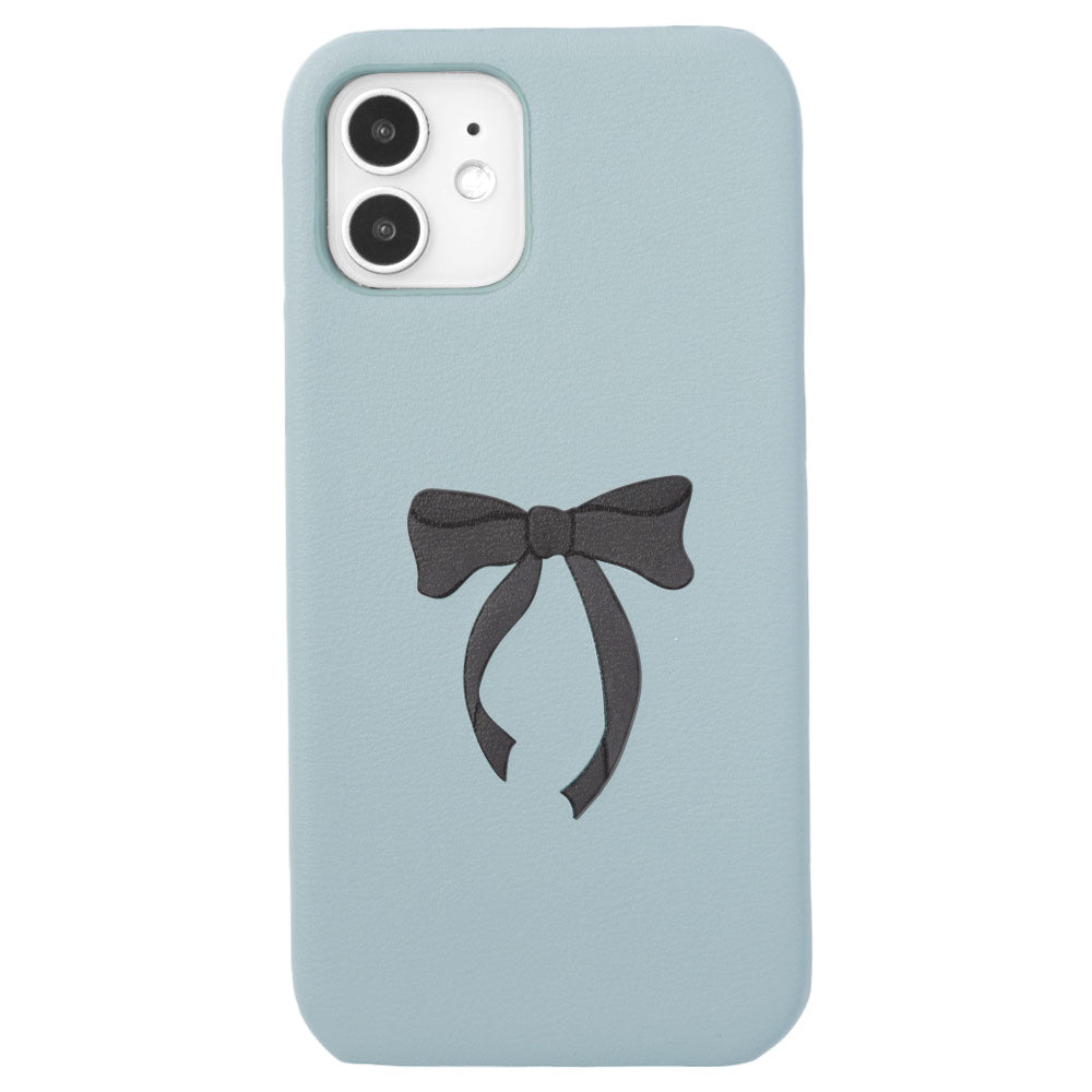 ヴィーガンレザー くすみパステル リボン柄 背面ケース