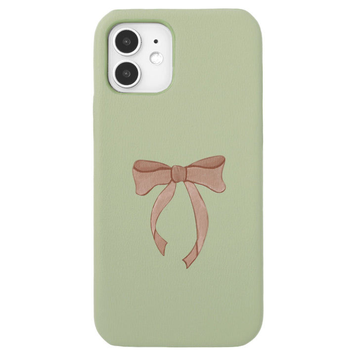 ヴィーガンレザー くすみパステル リボン柄 背面ケース