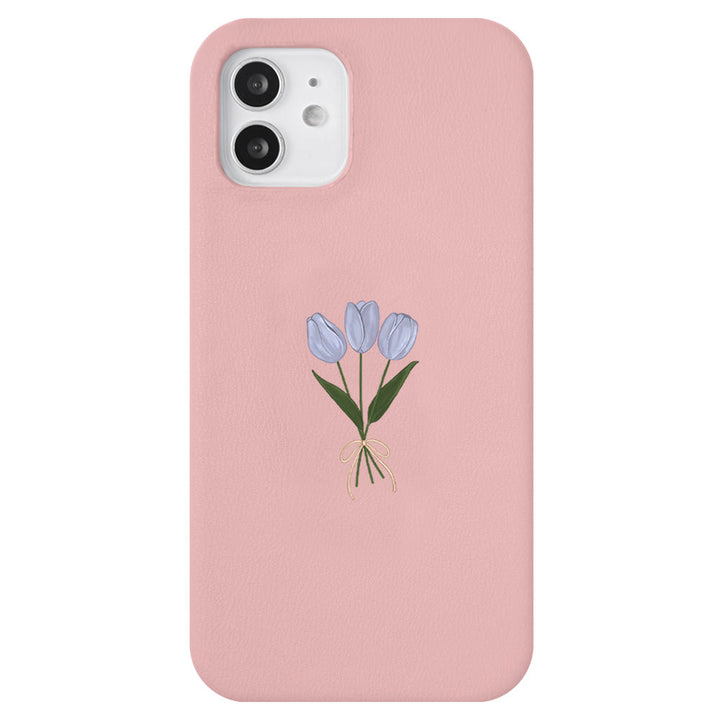 Vegan Leather Dusty Pastel Tulip Pattern Back Case for iPhone Series