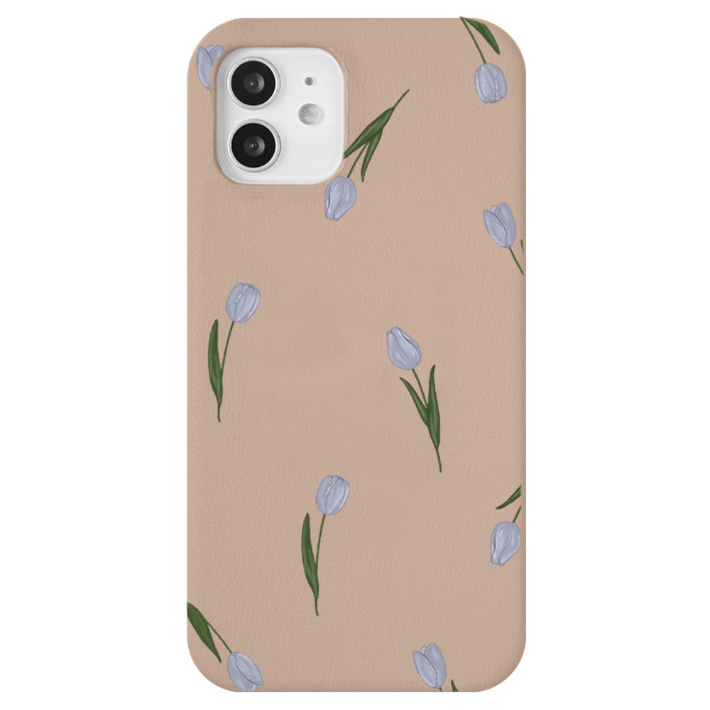 Vegan Leather Dusty Pastel Tulip Pattern Back Case for iPhone Series