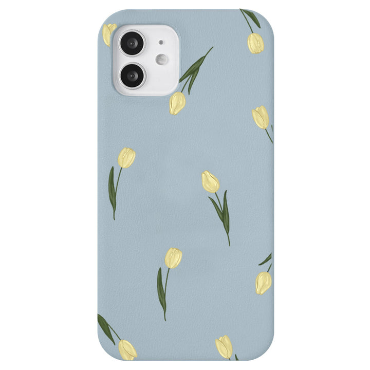 Vegan Leather Dusty Pastel Tulip Pattern Back Case for iPhone Series