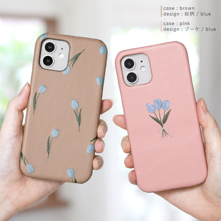 Vegan Leather Dusty Pastel Tulip Pattern Back Case