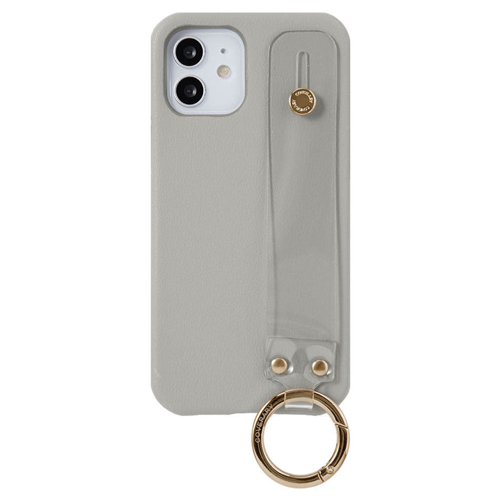 Vegan leather muted pastel clear hand belt attached back case for iPhone series