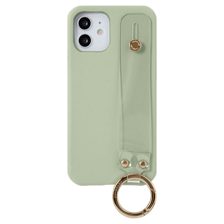 ヴィーガンレザー くすみパステル クリアハンドベルト付き 背面ケース