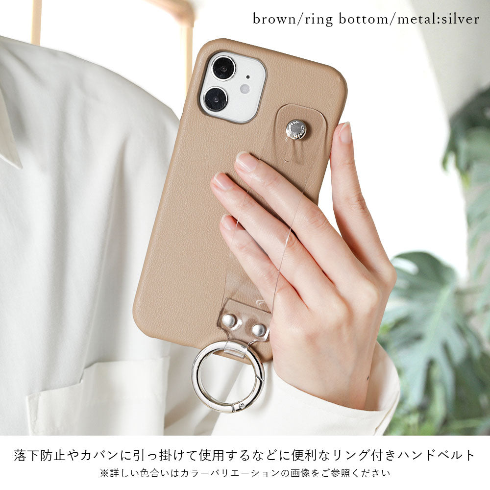 Vegan leather muted pastel clear hand belt attached back case for iPhone series