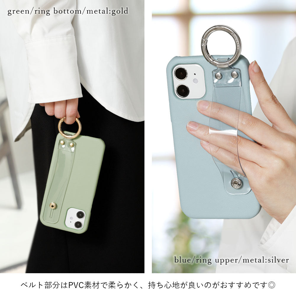 Vegan leather muted pastel clear hand belt attached back case Galaxy series