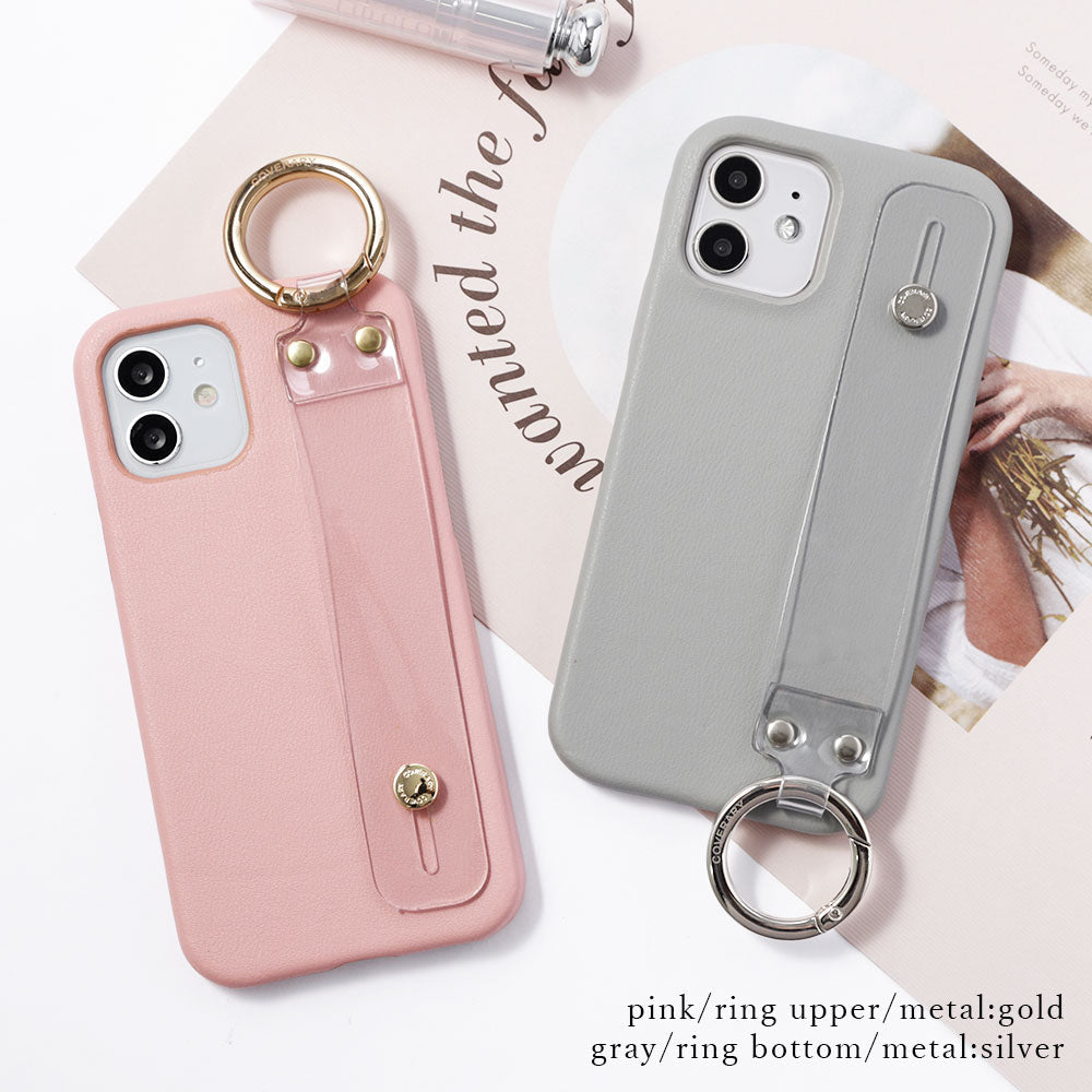 Vegan leather muted pastel clear hand belt attached back case Galaxy series