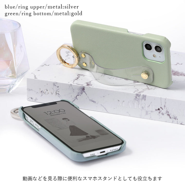 Vegan leather muted pastel clear hand belt attached back case Galaxy series