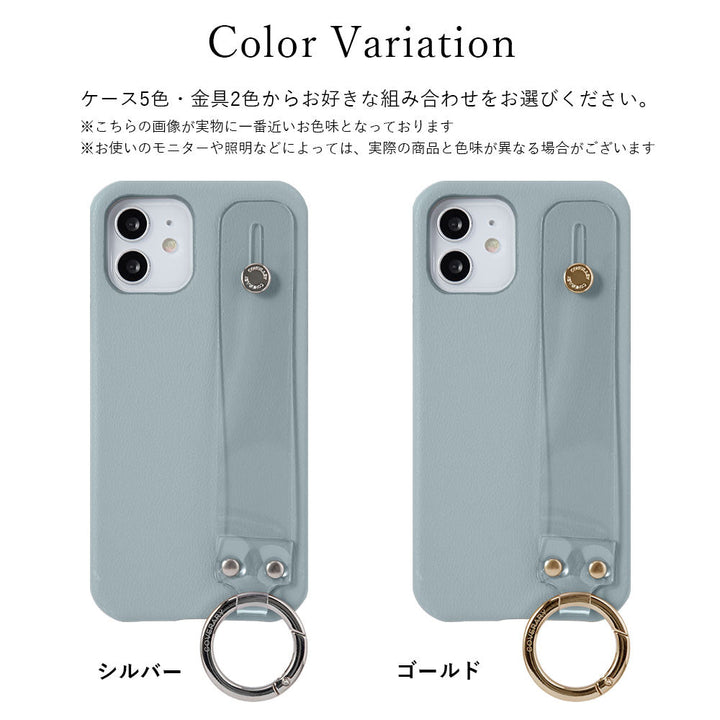 Vegan leather muted pastel clear hand belt attached back case for iPhone series
