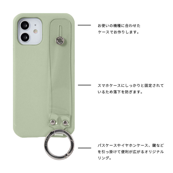 Vegan leather muted pastel clear hand belt attached back case for iPhone series