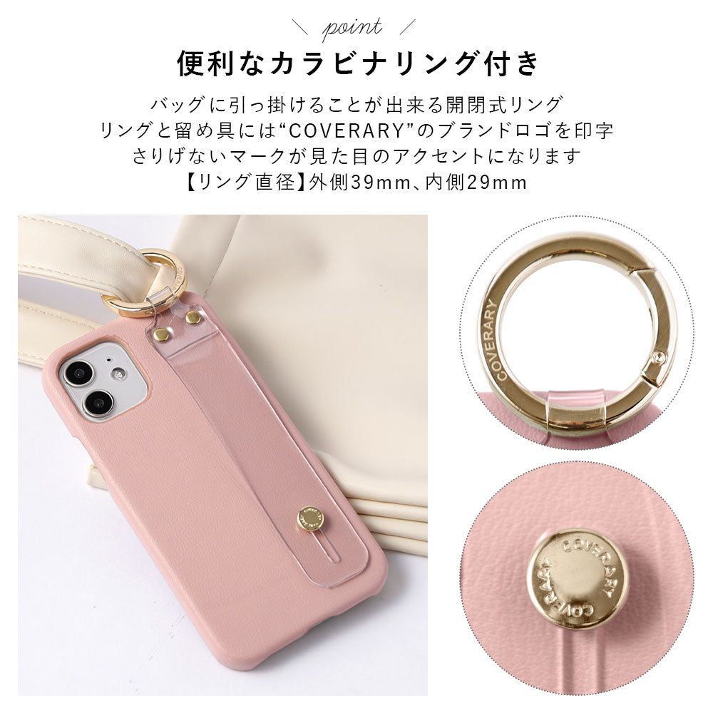 Vegan leather muted pastel clear hand belt attached back case for iPhone series