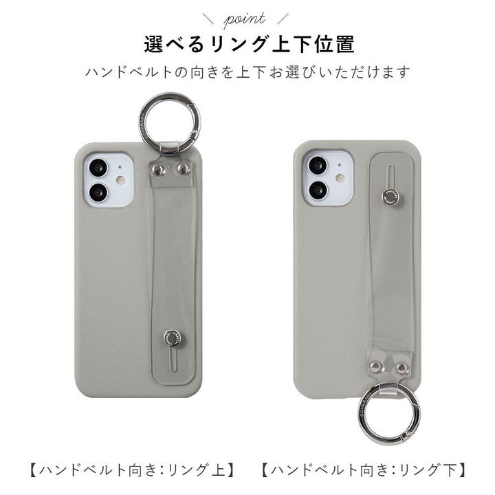 Vegan leather muted pastel clear hand belt attached back case for iPhone series