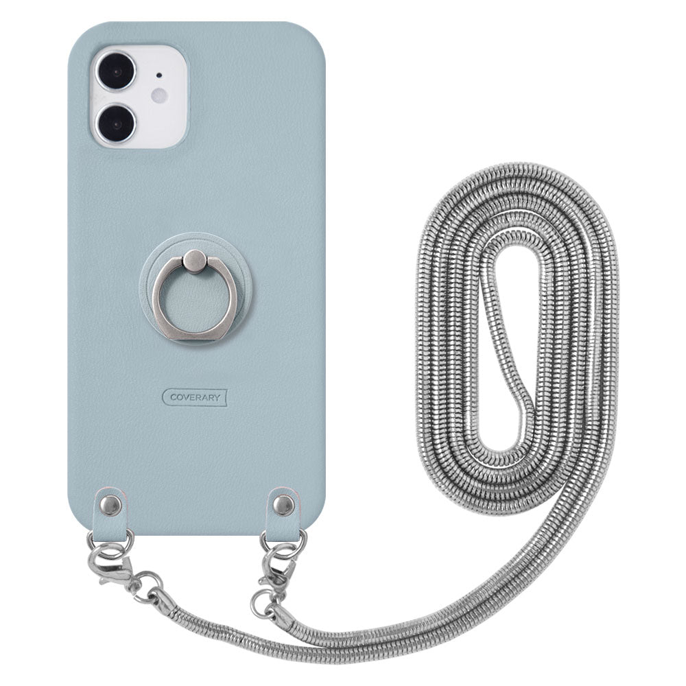 Vegan Leather Muted Pastel Smartphone Ring & Chain Shoulder Strap Attached Back Case Galaxy Series