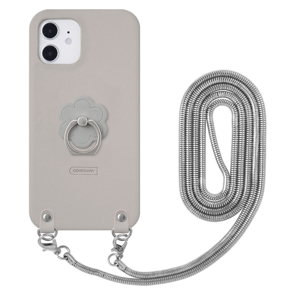 Vegan Leather Muted Pastel Smartphone Ring & Chain Shoulder Strap Attached Back Case Xperia Series