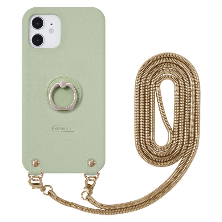 Vegan Leather Muted Pastel Smartphone Ring & Chain Shoulder Strap with Back Case