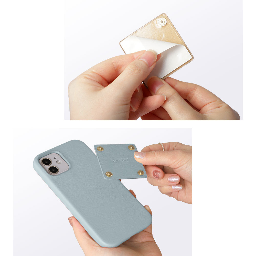 ヴィーガンレザー くすみパステル スナップボタン式ポケット付き 背面ケース