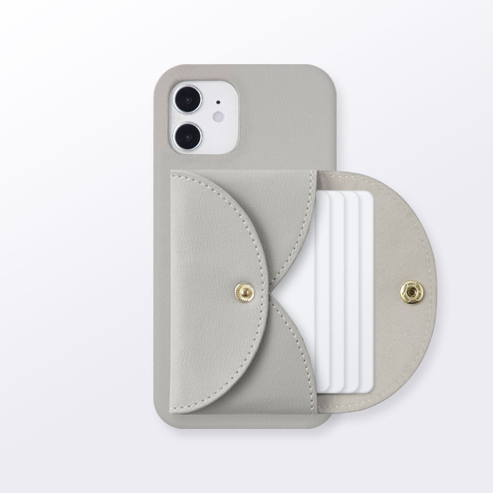 ヴィーガンレザー くすみパステル スナップボタン式ポケット付き 背面ケース