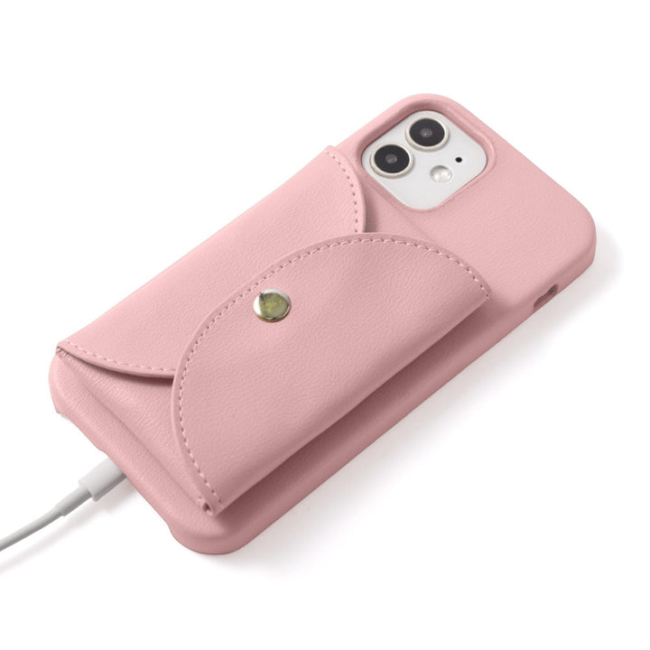 ヴィーガンレザー くすみパステル スナップボタン式ポケット付き 背面ケース