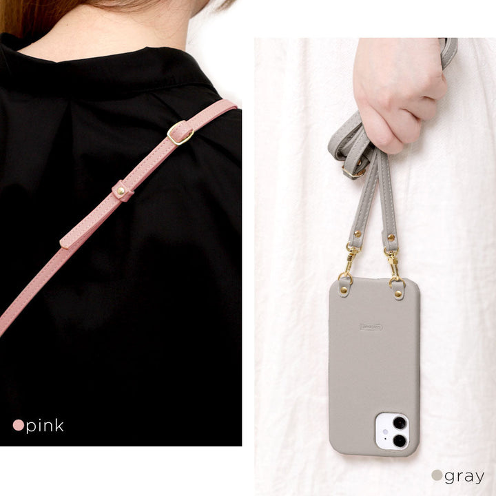 ヴィーガンレザー くすみパステル  ショルダーストラップ付 背面ケース Xperiaシリーズ