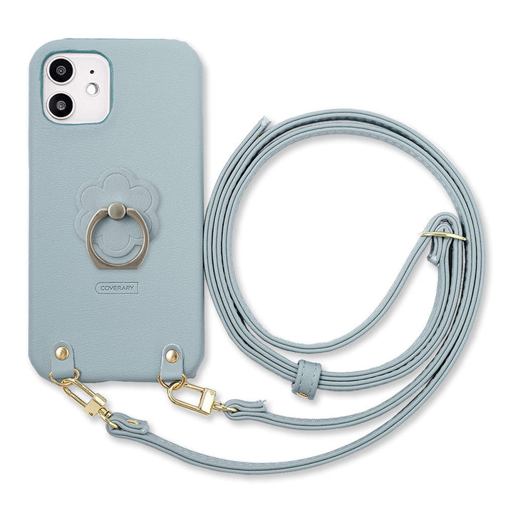 Vegan leather muted pastel flower smartphone ring with shoulder strap back case for Google Pixel series