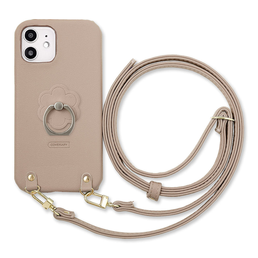 Vegan leather muted pastel flower smartphone ring with shoulder strap back case for Google Pixel series