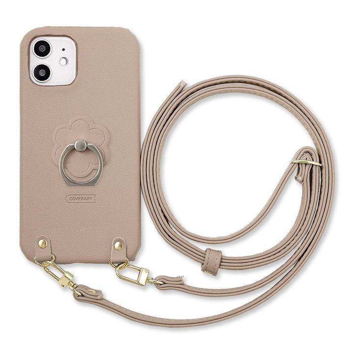 Vegan leather muted pastel flower smartphone ring with shoulder strap back case for Google Pixel series