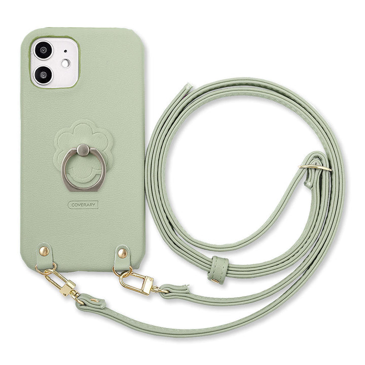 Vegan leather muted pastel flower smartphone ring with shoulder strap back case for Google Pixel series
