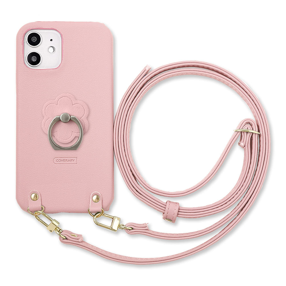 Vegan leather muted pastel flower smartphone ring with shoulder strap back case for Google Pixel series