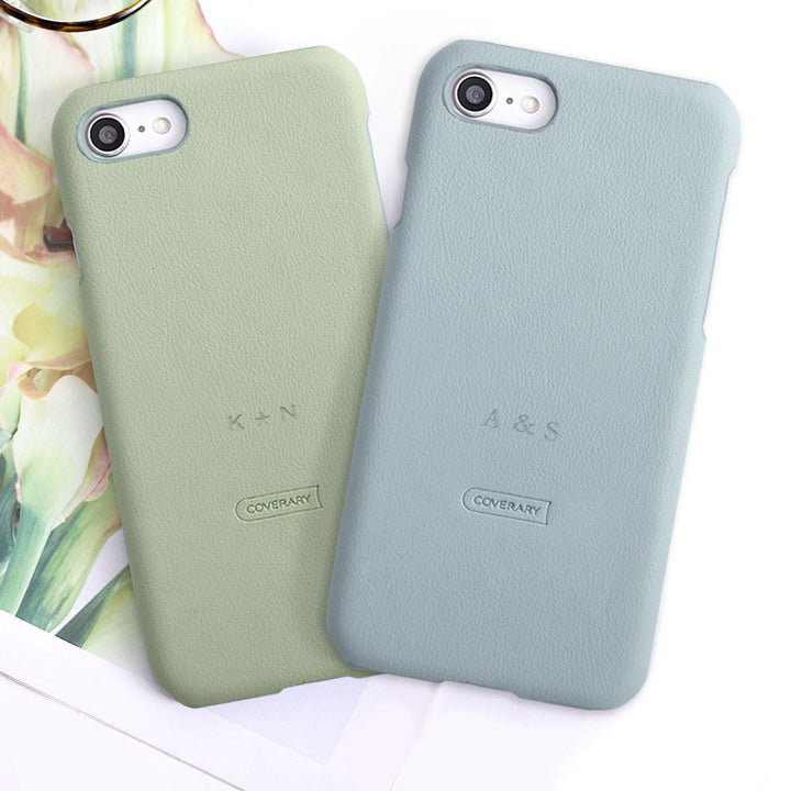 Vegan leather muted pastel back case embossed name engraving AQUOS series