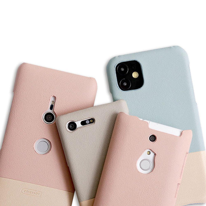 ヴィーガンレザー くすみカラー バイカラー リボン付き 背面ケース Xperiaシリーズ