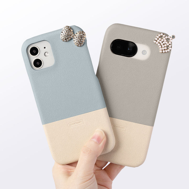 Cuir végan couleur terne bicolore point de coin 1 coque arrière