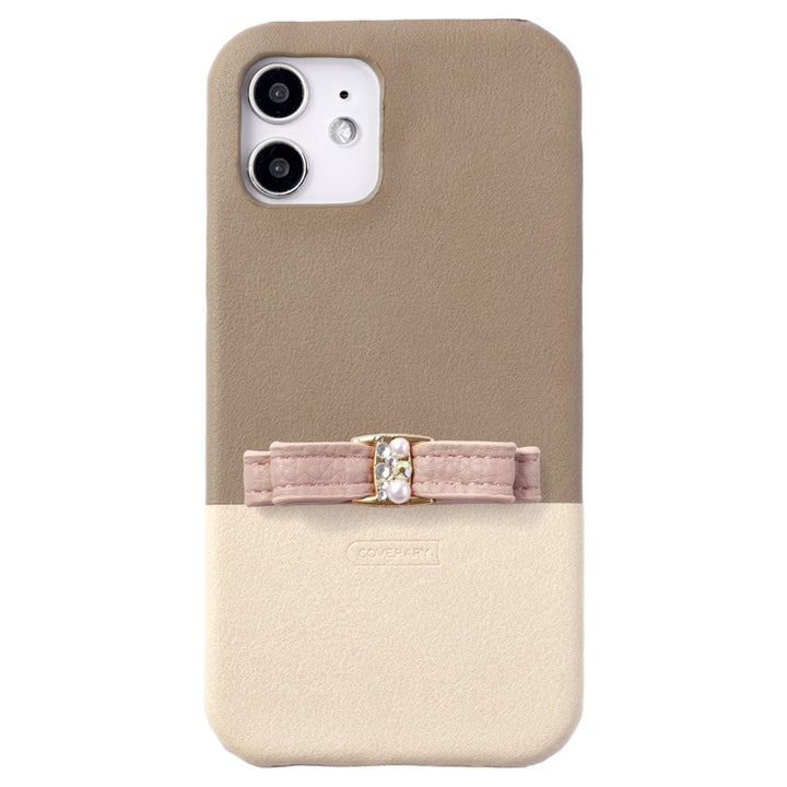 ヴィーガンレザー くすみカラー バイカラー リボン付き 背面ケース Google Pixelシリーズ