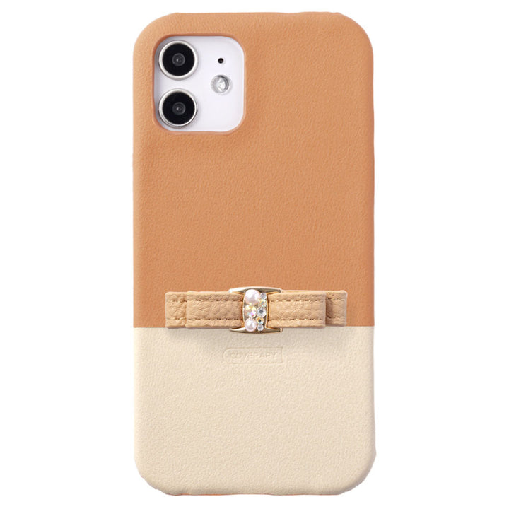 ヴィーガンレザー くすみカラー バイカラー リボン付き 背面ケース Xperiaシリーズ