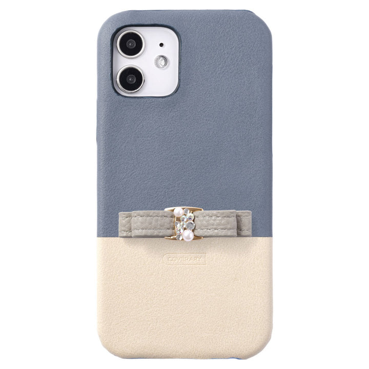 ヴィーガンレザー くすみカラー バイカラー リボン付き 背面ケース Google Pixelシリーズ