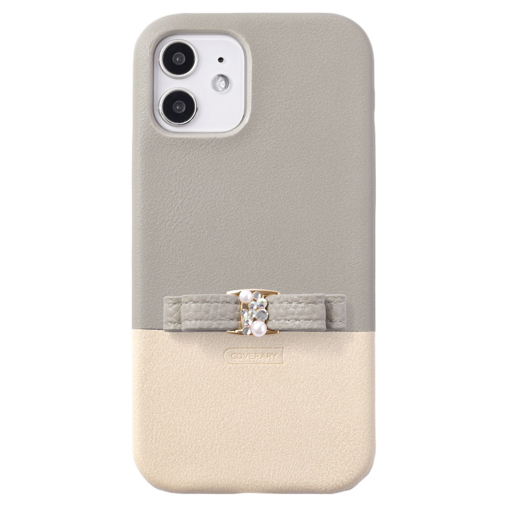 ヴィーガンレザー くすみカラー バイカラー リボン付き 背面ケース Xperiaシリーズ