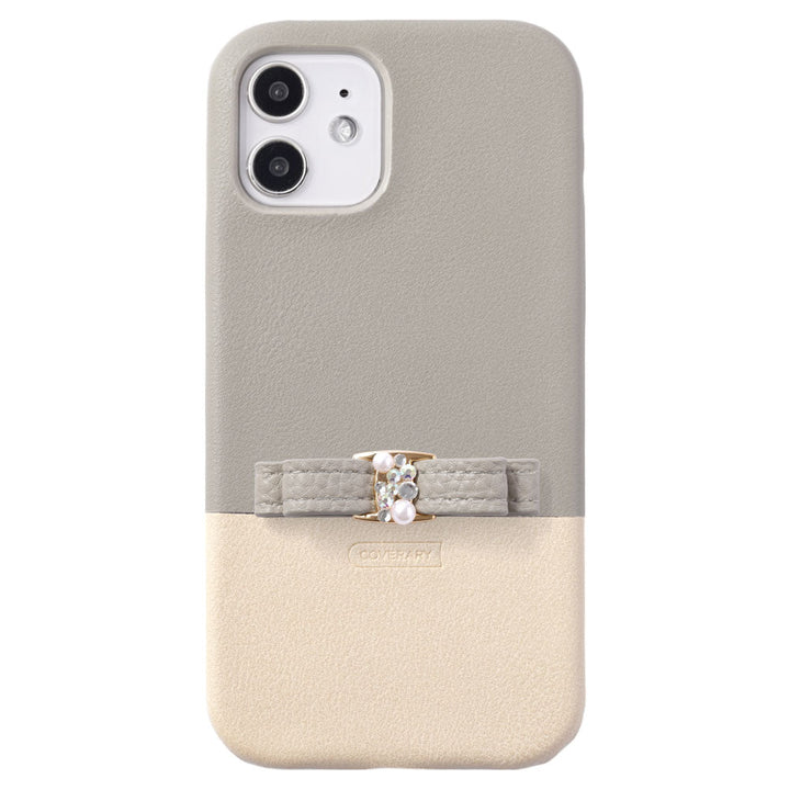 ヴィーガンレザー くすみカラー バイカラー リボン付き 背面ケース Xperiaシリーズ