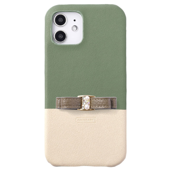 ヴィーガンレザー くすみカラー バイカラー リボン付き 背面ケース AQUOSシリーズ